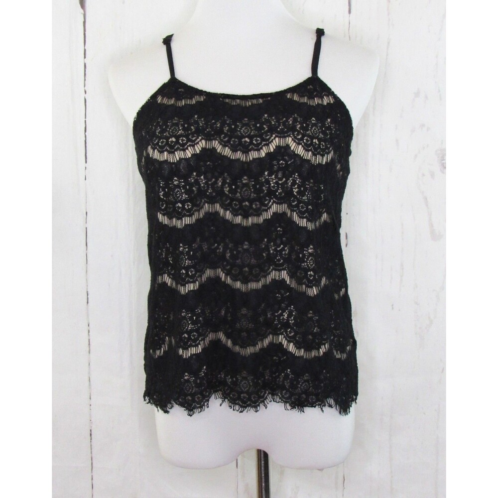 Love Fire Black & Nude Eyelash Lace Camisole Size L Scalloped Trim Coquette
